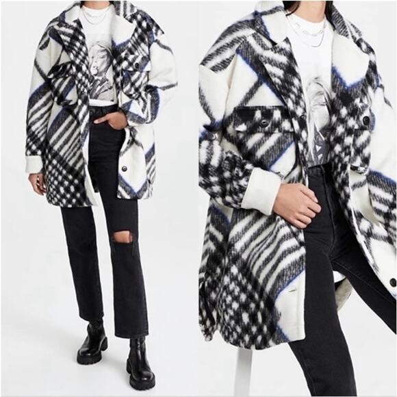 Anine Bing The Oakley Shacket Oversized In Cream Tartan Plaid Jacket Size L - Picture 1 of 16